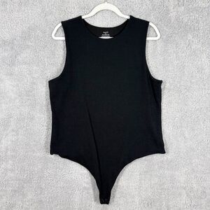 Nuuds Ribbed Crewneck Tank Bodysuit Size XXL Black Snap Closure Casual Lined‎